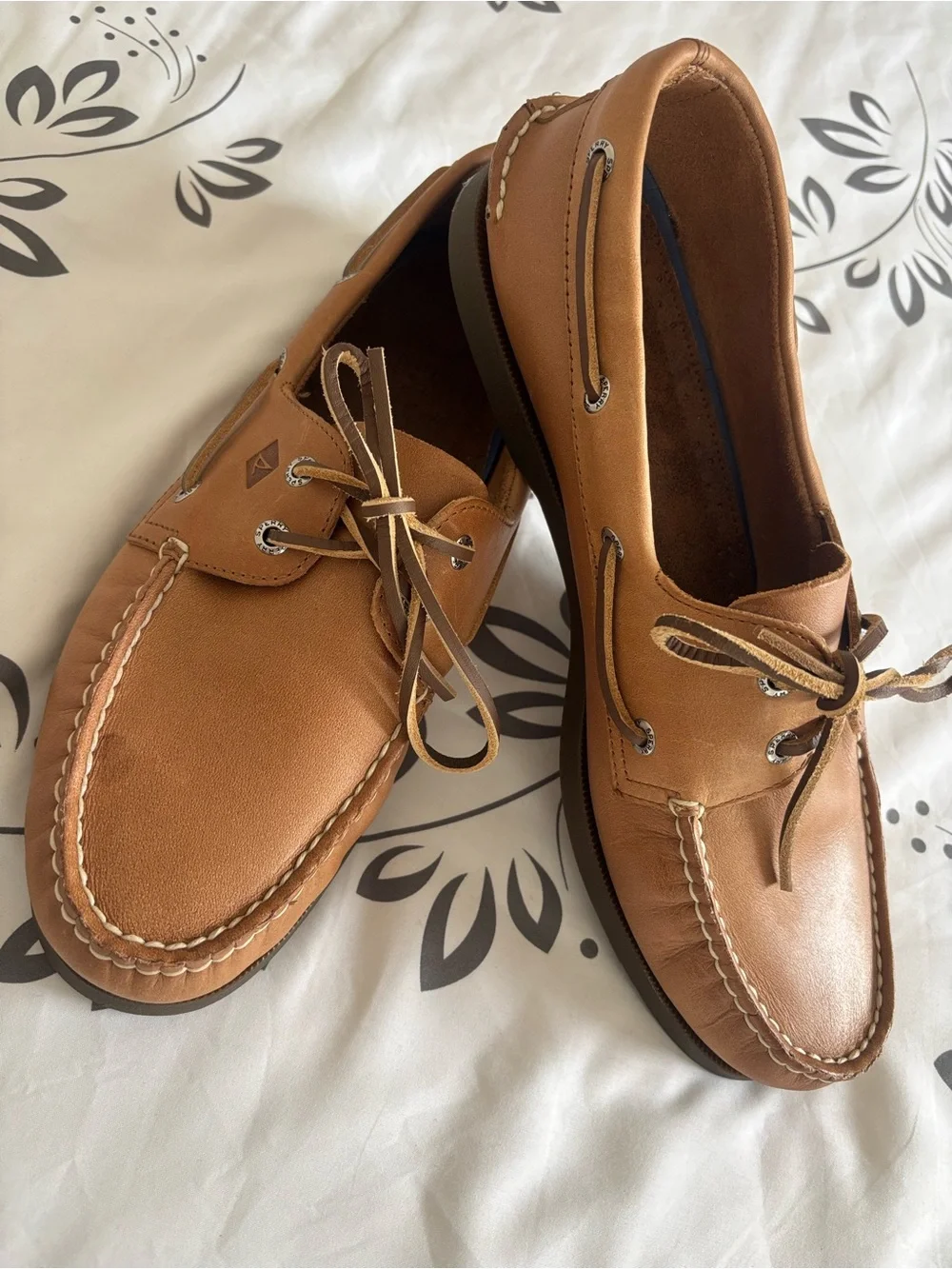 Sperry Tan Leather Moc Toe Boat Shoes